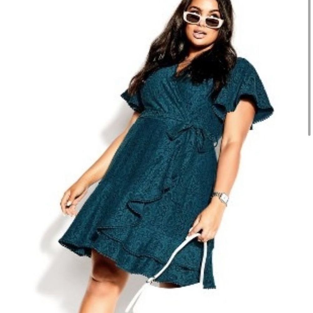NWT new City Chic Dress Sweet Love Peacock blue lace size L‎ 20 wrap tied